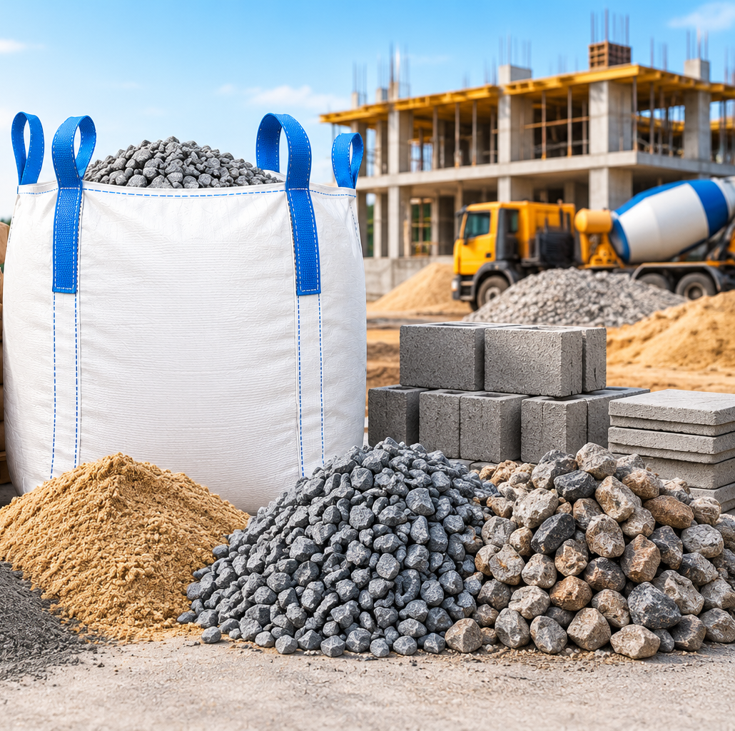 Heavy-duty FIBC builder bags for cement, sand, gravel, and construction aggregates